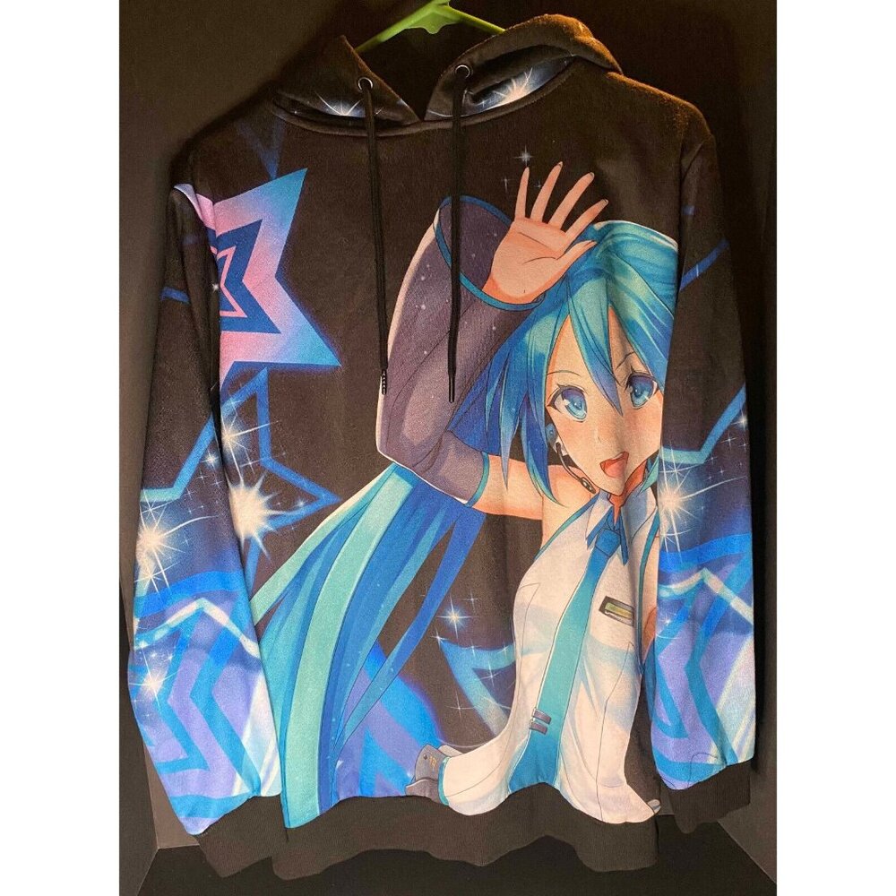 Dolls Kill X Hatsune Miku Oversized Pullover Mens XS Hoodie Anime AOP Waifu